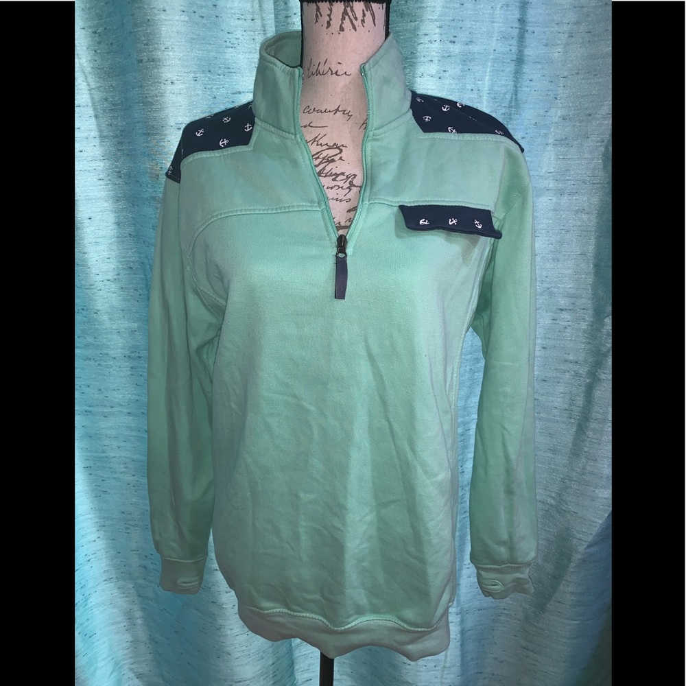 Mint and navy blue pullover with Anchors design